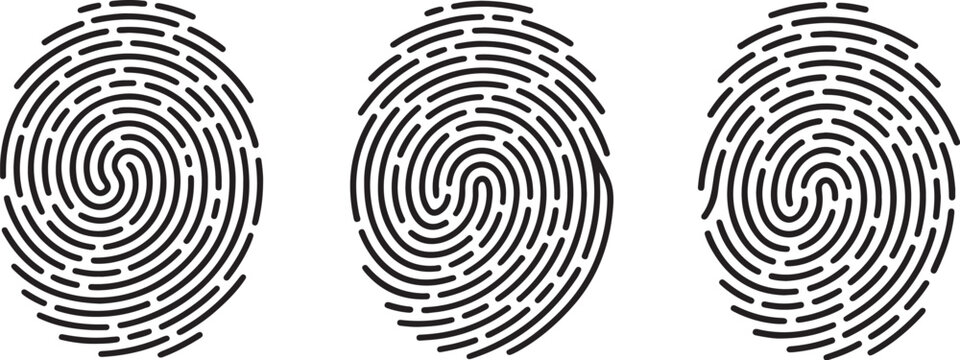 Collection of black fingerprint patterns in various shapes including a heart and stars on a white background
