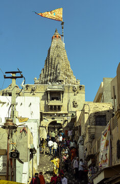 The Dwarkadhish temple, also known as the Jagat Mandir and occasionally spelled Dwarakadheesh, Dwarka Gujarat 