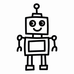 Naklejka premium Cute Robot Icon – Minimal Line Cartoon Android Character Illustration