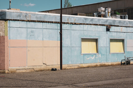 Urban alleyway with old worn building