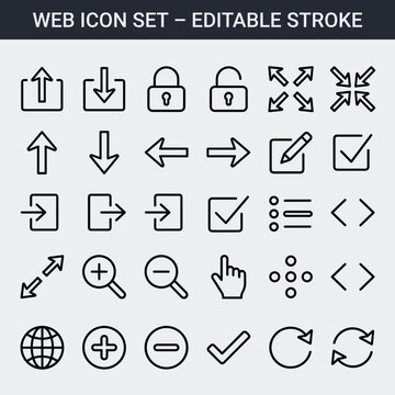 Web UI Line Icon Set &ndash; Editable Stroke Navigation, Arrows, and Interface Vector Icons