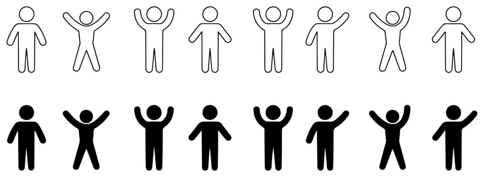 stick figure people waving pose set