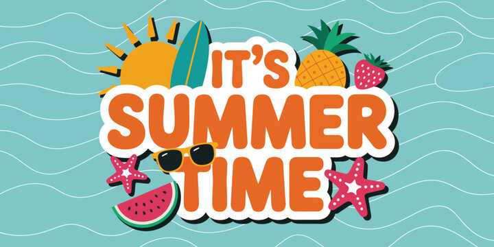 Summer themed with tropical fruits and flowers pineapple