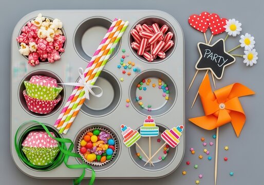 Vibrant party-themed cake and dessert assortment display