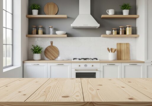 Modern kitchen with sleek gas stove and open shelving storage