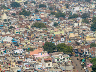 Fototapeta premium Gwalior, India, 21.02.20. Aerial view of Gwalior city from the historic fort ramparts
