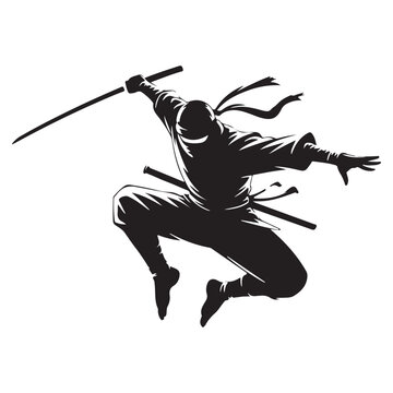 ninja silhouette wielding katana sword in dynamic pose high quality professional detailed modern elegant stylish clean crisp vibrant colorful digital creative