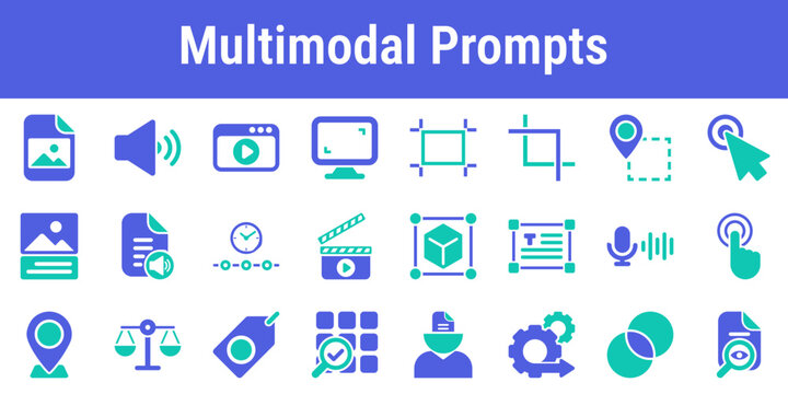 Relevant icon set for image audio video and mixed prompt inputs Suitable for AI creation tools visual assistants transcription products and multimodal workflow interfaces