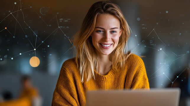 Data Analytics concept, Data Annotation, Data Analysis, Smile businessman use laptop analyzing data for competitor benchmarking and market positioning