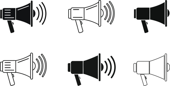 Megaphone silhouette collection a set of six black and white speaker icons