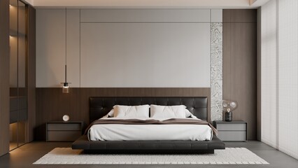 Modern Minimalist Luxury Bedroom Interior - 3D Render