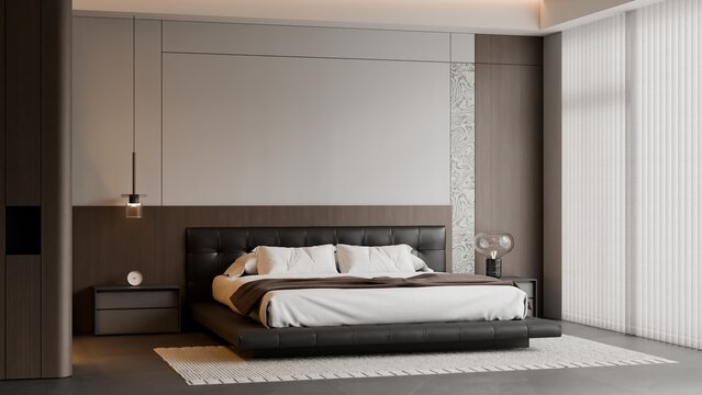 Modern Minimalist Luxury Bedroom Interior - 3D Render