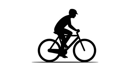 Fototapeta premium Black silhouette of a cyclist riding a bicycle wearing a helmet side profile illustration