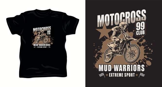 Motocross mud warriors 99 with rider on dirt bike extreme sport graphic design.