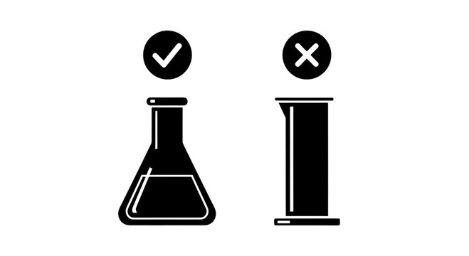 Laboratory Safety Symbols with Erlenmeyer Flask and Graduated Cylinder Indicating Correct and Incorrect Equipment Usage