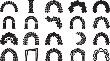 Event Decoration Balloon Arch and Column Silhouettes for Wedding Birthday and Grand Opening Celebration Vector Icons © RobiulIslam
