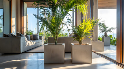 Fototapeta premium Beach House Living Room With Floor To
