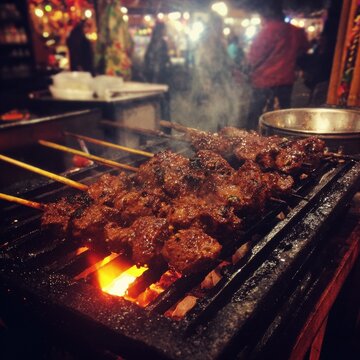 Chargrilled Peruvian Anticuchos at a Night Market in Lima