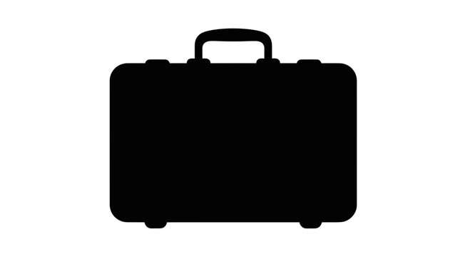 Black Briefcase Silhouette Icon, Professional Business Suitcase Vector Isolated on White Background