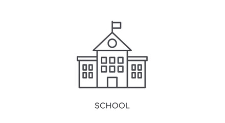 Fototapeta premium Simple line drawing of a school building with a flag on top educational iconography