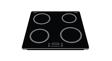Fototapeta premium Electric cooktop silhouette with four burners and controls