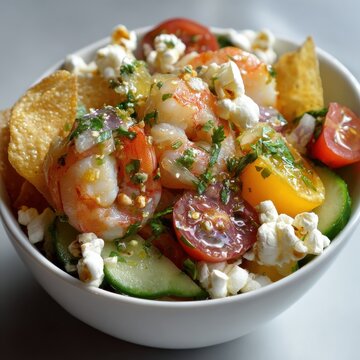 Authentic Ecuadorian Shrimp Ceviche with Citrus, Tomato, and Cilantro by the Seaside