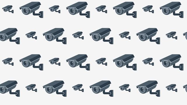 CCTV surveillance animated pattern; security camera icons for privacy monitoring and safety technology.