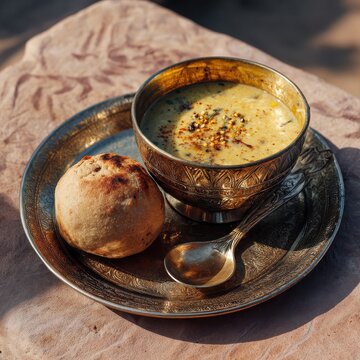 Traditional Rajasthani Dal Baati Churma Served Outdoors in Daylight Celebration