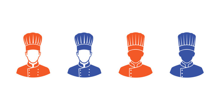 Two black and white illustrations of chefs wearing traditional toques