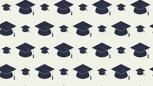 Graduation cap animated pattern; mortarboard icons for academic success, university, and education goals.