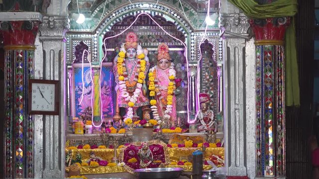 Ram sita statue Colorful Hindu Temple Interior with Idols and Decorations