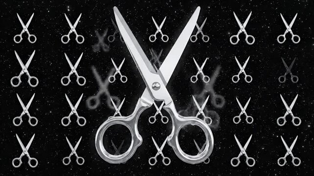 Many Scissors Scattered Across a Dark Background.