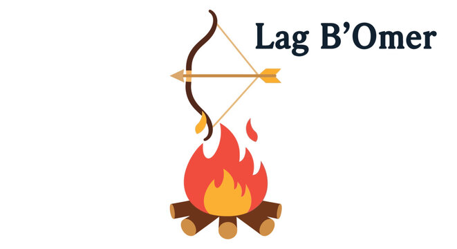 lag b'omer celebration with bow and arrow over campfire illustration with white background high quality