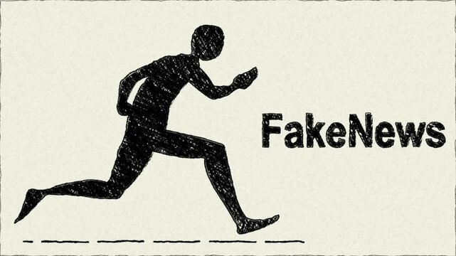 Fake News Concept Illustration with Running Silhouette Figure