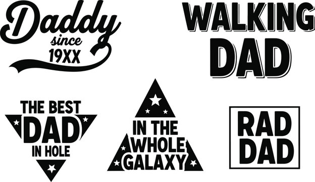 Collection of black and white father's day typography designs with heartwarming phrases