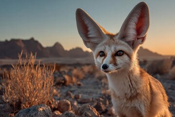 Fototapeta premium Desert fox in golden sunset light, stunning wildlife portrait