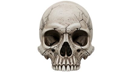 Obraz premium Ancient Human Skull with Cracks on Transparent Background, PNG