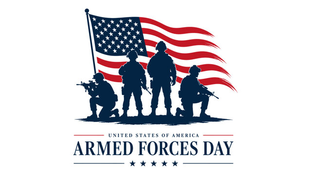 Armed Forces Day 16 May, Illustration with Soldiers Silhouette and American Flag