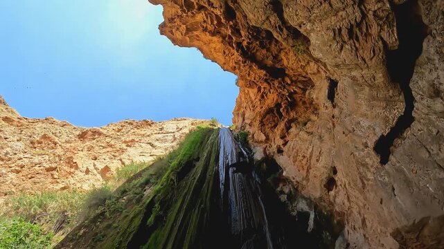 Ajloun, Jordan :  Rashrash waterfall in the north of Jordan (Wadi Zqieq) natural view 