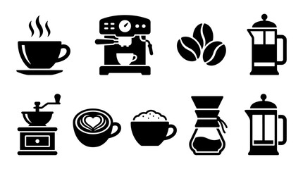 Obraz premium Bold icons for coffee preparation service and enjoyment
