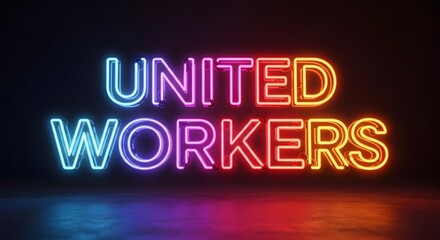 Obraz premium Neon sign united workers vibrant and bold typography