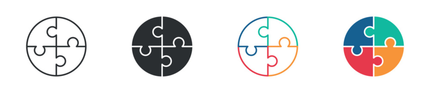 Puzzle circle icon set. connection and problem solving concept. abstract teamwork and strategy symbol. vector illustration.