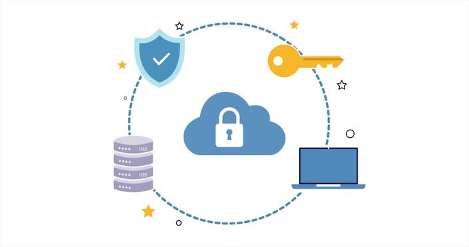Cloud Security Concept with Encryption, Secure Storage and Cybersecurity Protection Icons