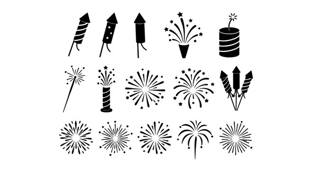 Firework vector new year set. Hand drawn background with doodle sparkler, firecracker and confetti for new year, birthday or holiday celebration. Sketch firework party style. Vector illustration .