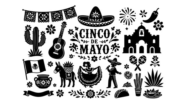Cinco de Mayo Celebration Silhouette Set, p G transparent background.