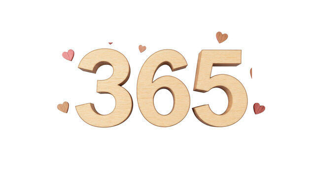 Wooden 365 Number with Heart Accents
