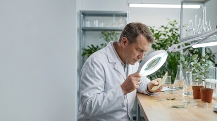 Fototapeta premium Plant Research Scientist Examining Eucalyptus Leaf Sample
