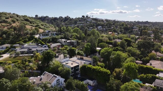 Aerial Drone Flyover Residential Neighborhood; Sherman Oaks, Southern California; USA 
