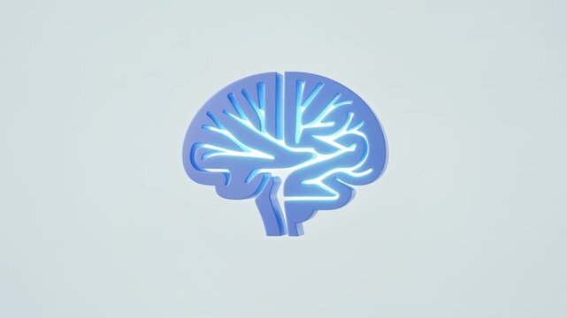 A glowing brain health icon set is displayed on a uniform light background, emphasizing wellness and cognitive focus.