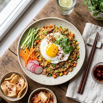 Authentic Nasi Goreng with Fried Egg &ndash; Indonesian Street Food Photography